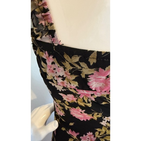 Vintage 90s Y2K Floral Mesh Dress Black Sz Small Ribbon Lace Rose - Picture 11 of 17